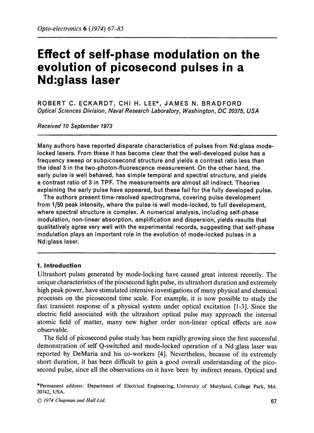 Effect of self-phase modulation on the evolution of picosecond pulses in a Nd:glass laser by Unknown