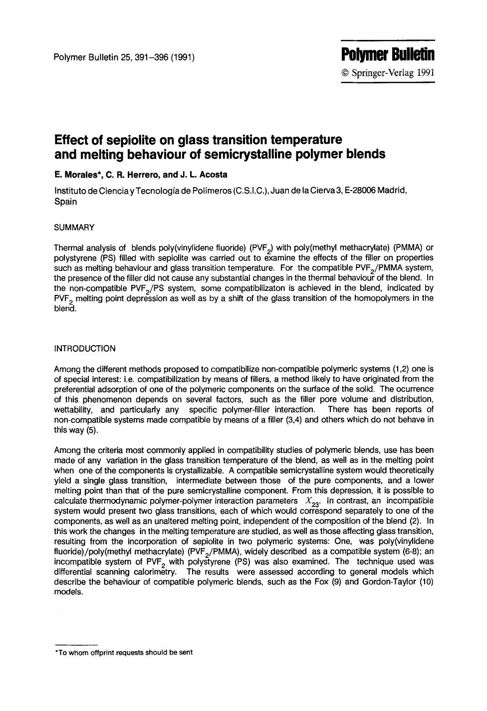 Effect of sepiolite on glass transition temperature and melting behaviour of semicrystalline polymer blends by Unknown