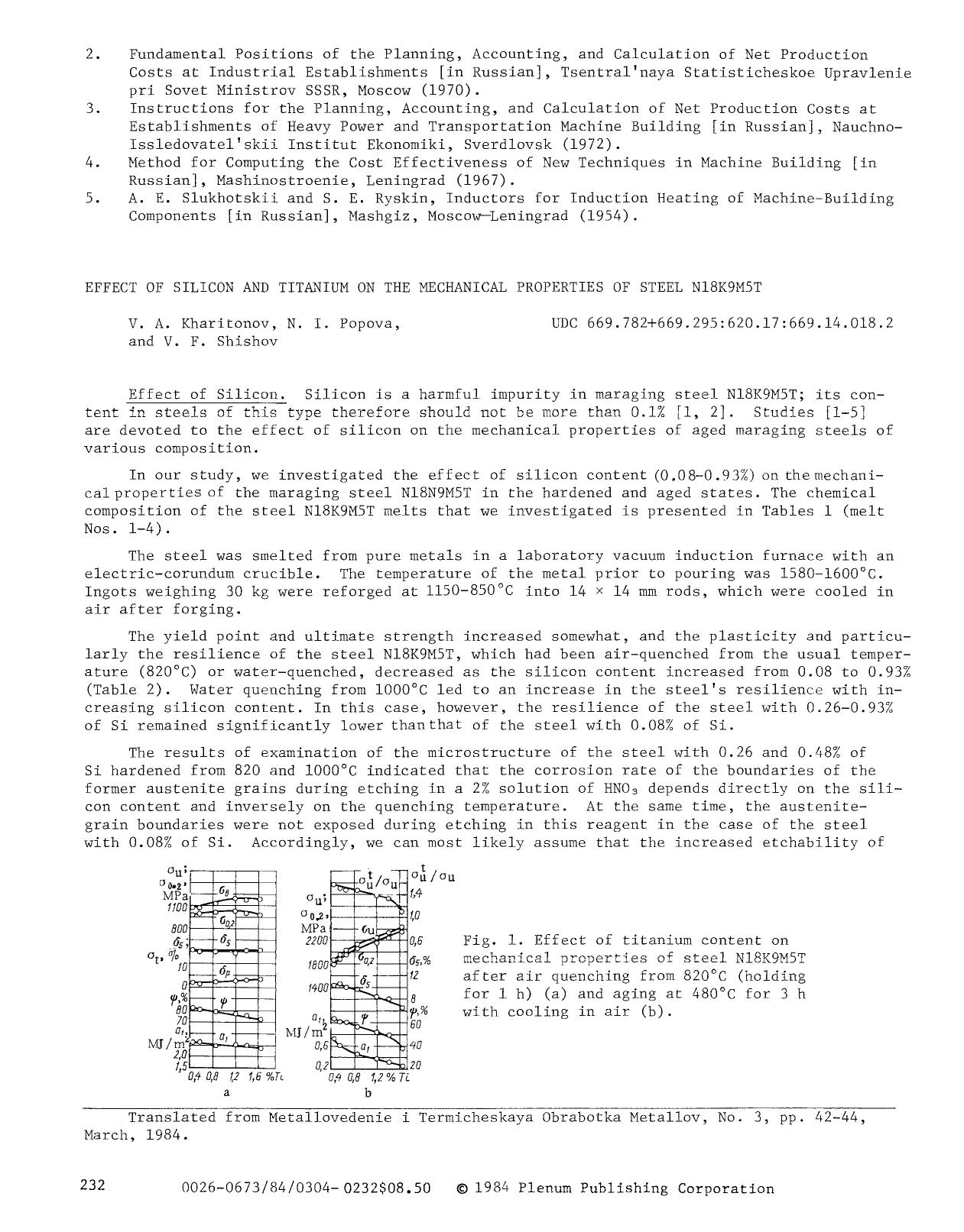 Effect of silicon and titanium on the mechanical properties of steel N18K9M5T by Unknown