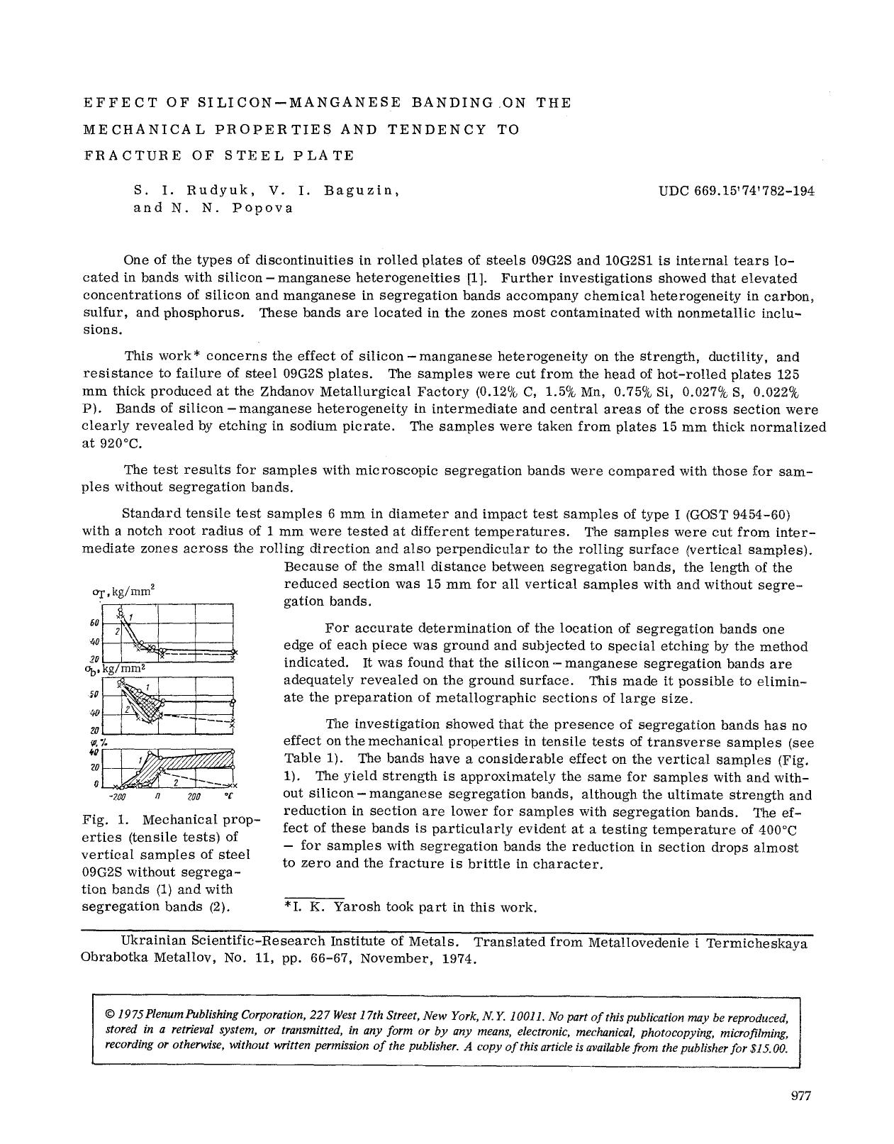 Effect of silicon-manganese banding on the mechanical properties and tendency to fracture of steel plate by Unknown