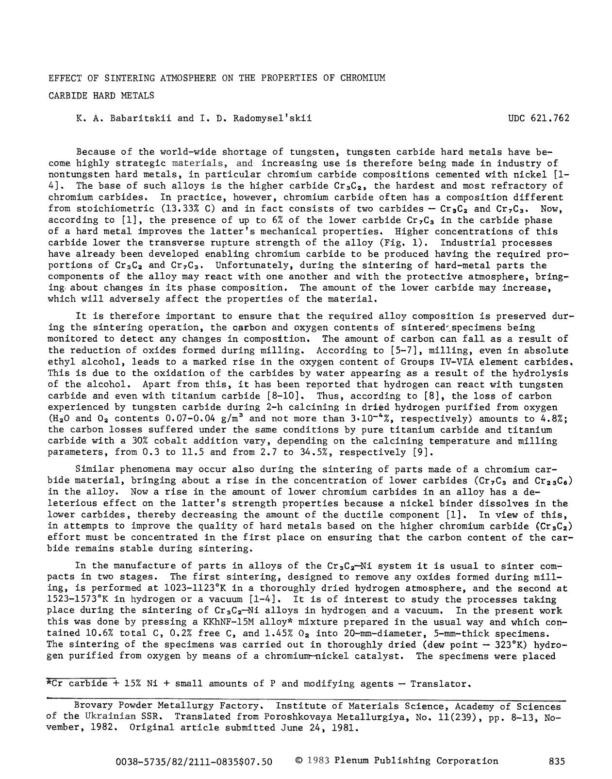 Effect of sintering atmosphere on the properties of chromium carbide hard metals by Unknown
