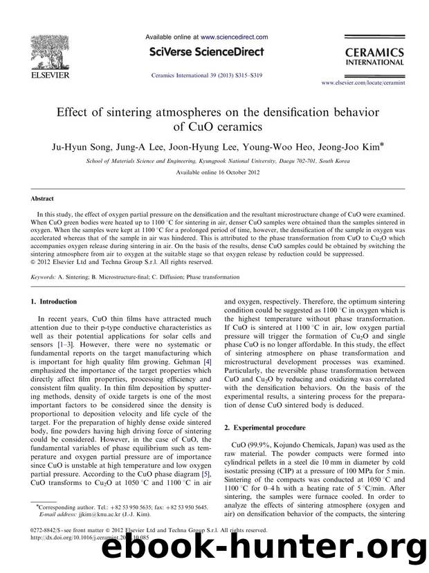 Effect of sintering atmospheres on the densification behavior of CuO ceramics by Ju-Hyun Song & Jung-A Lee & Joon-Hyung Lee & Young-Woo Heo & Jeong-Joo Kim