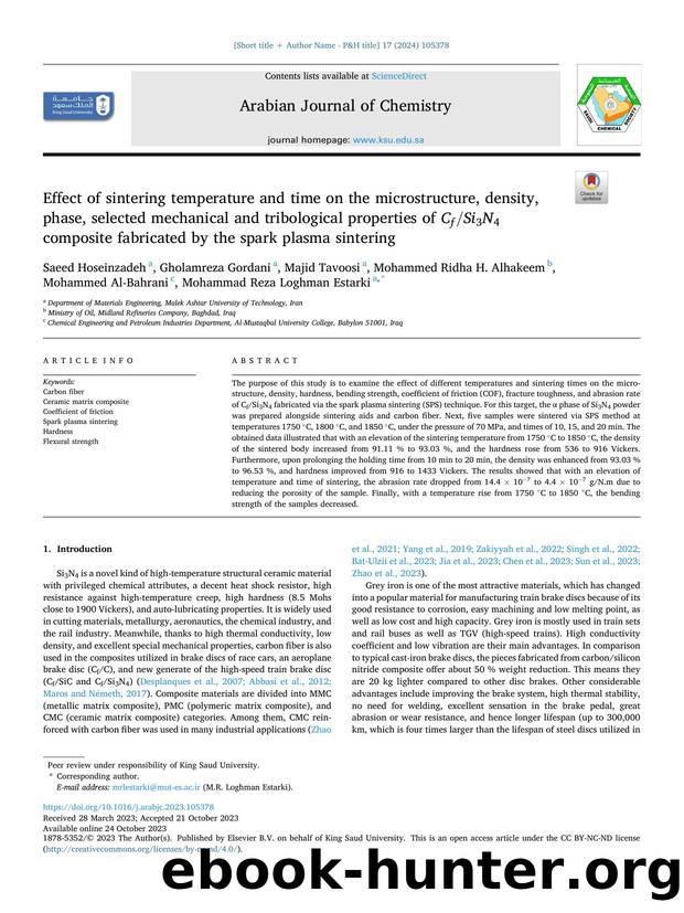 Effect of sintering temperature and time on the microstructure, density, phase, selected mechanical and tribological properties of [formula omitted] composite fabricated by the spark plasma sintering by unknow