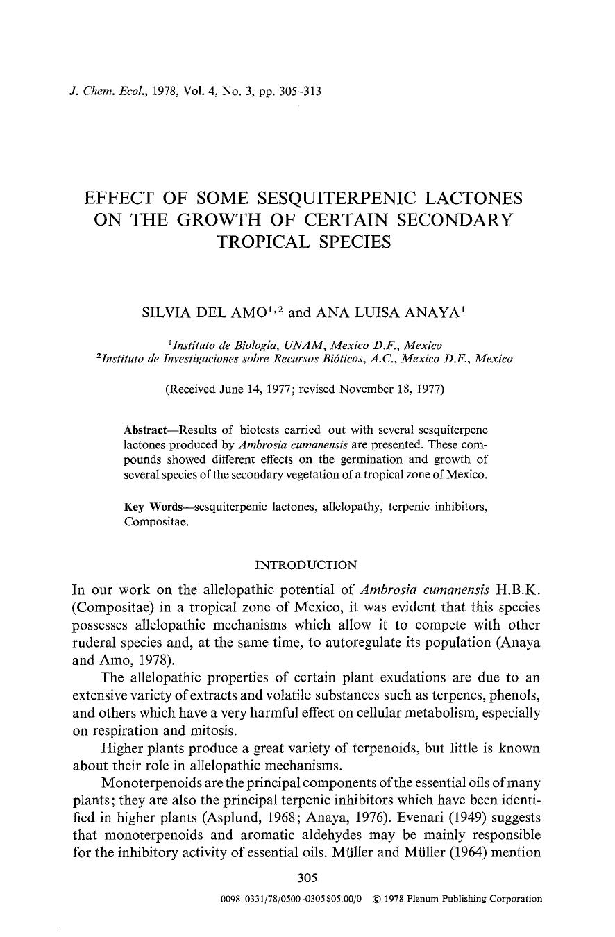 Effect of some sesquiterpenic lactones on the growth of certain secondary tropical species by Unknown