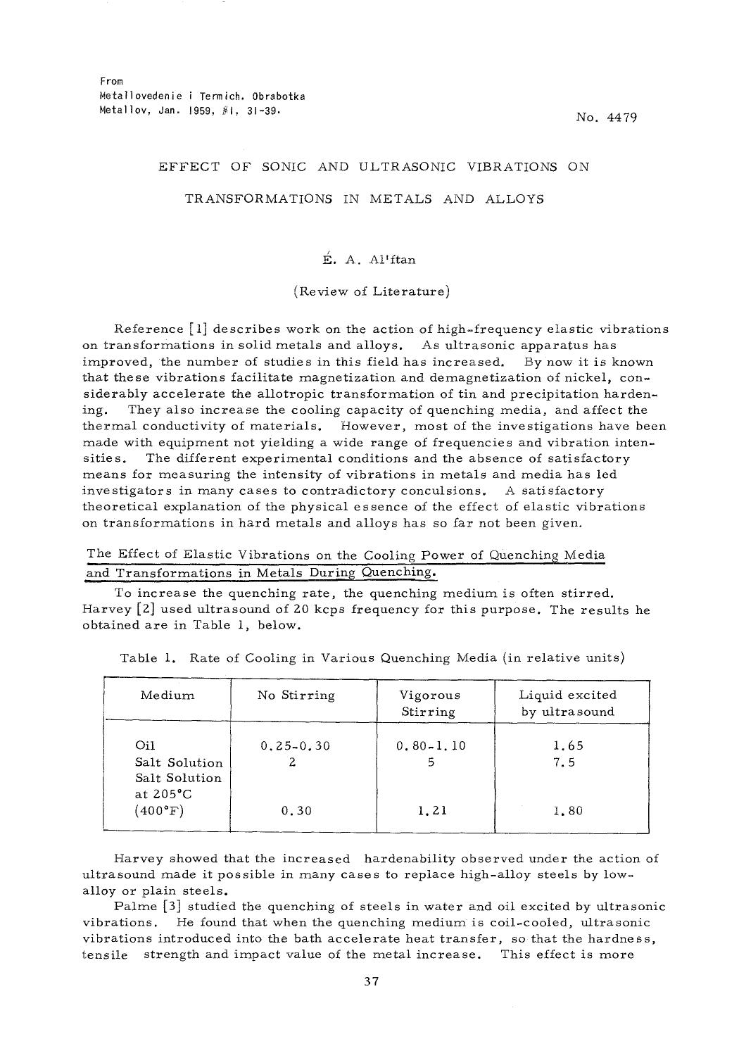 Effect of sonic and ultrasonic vibrations on transformations in metals and alloys by Unknown