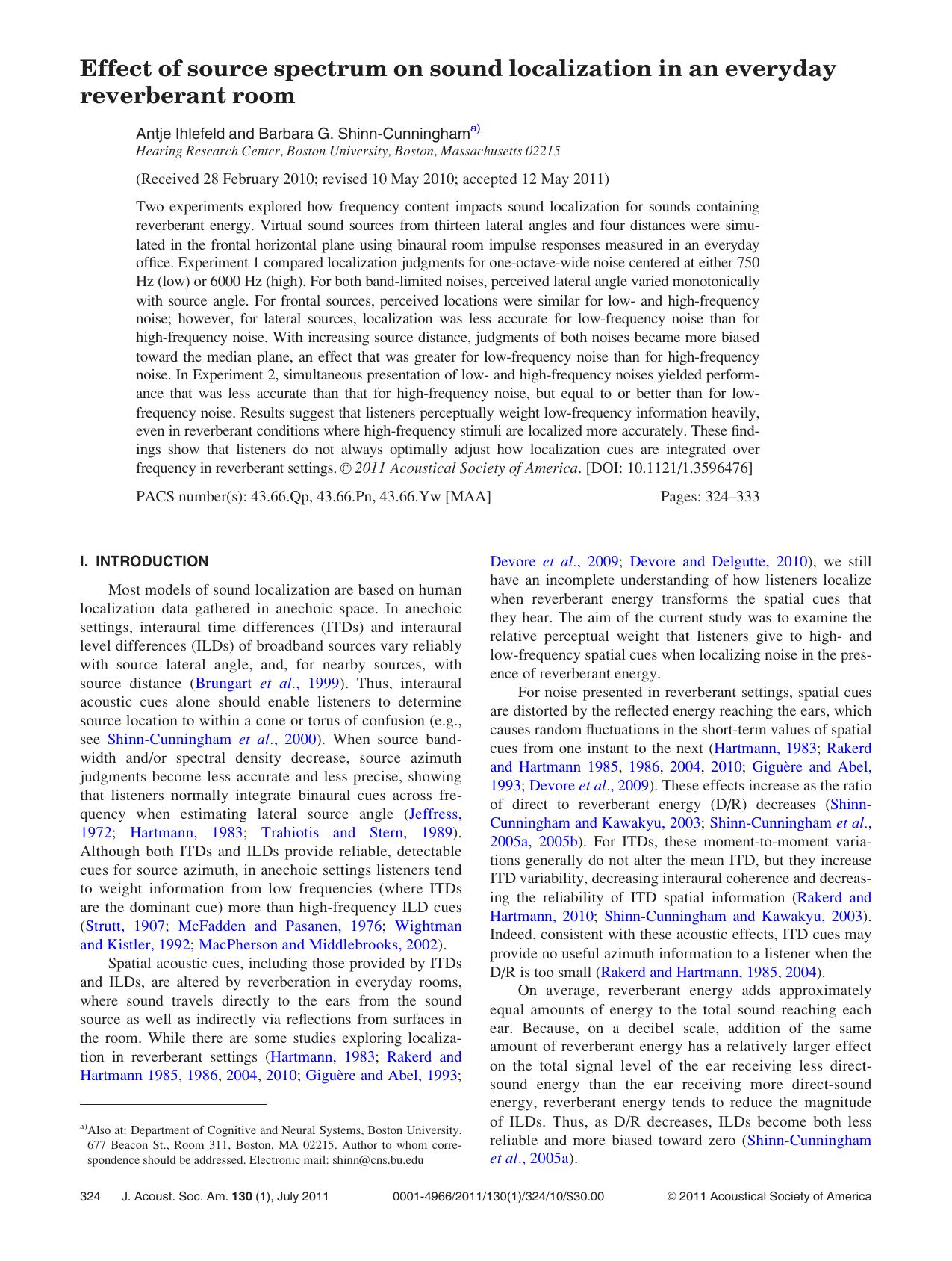 Effect of source spectrum on sound localization in an everyday reverberant room by Antje Ihlefeld and Barbara G. Shinn-Cunningham