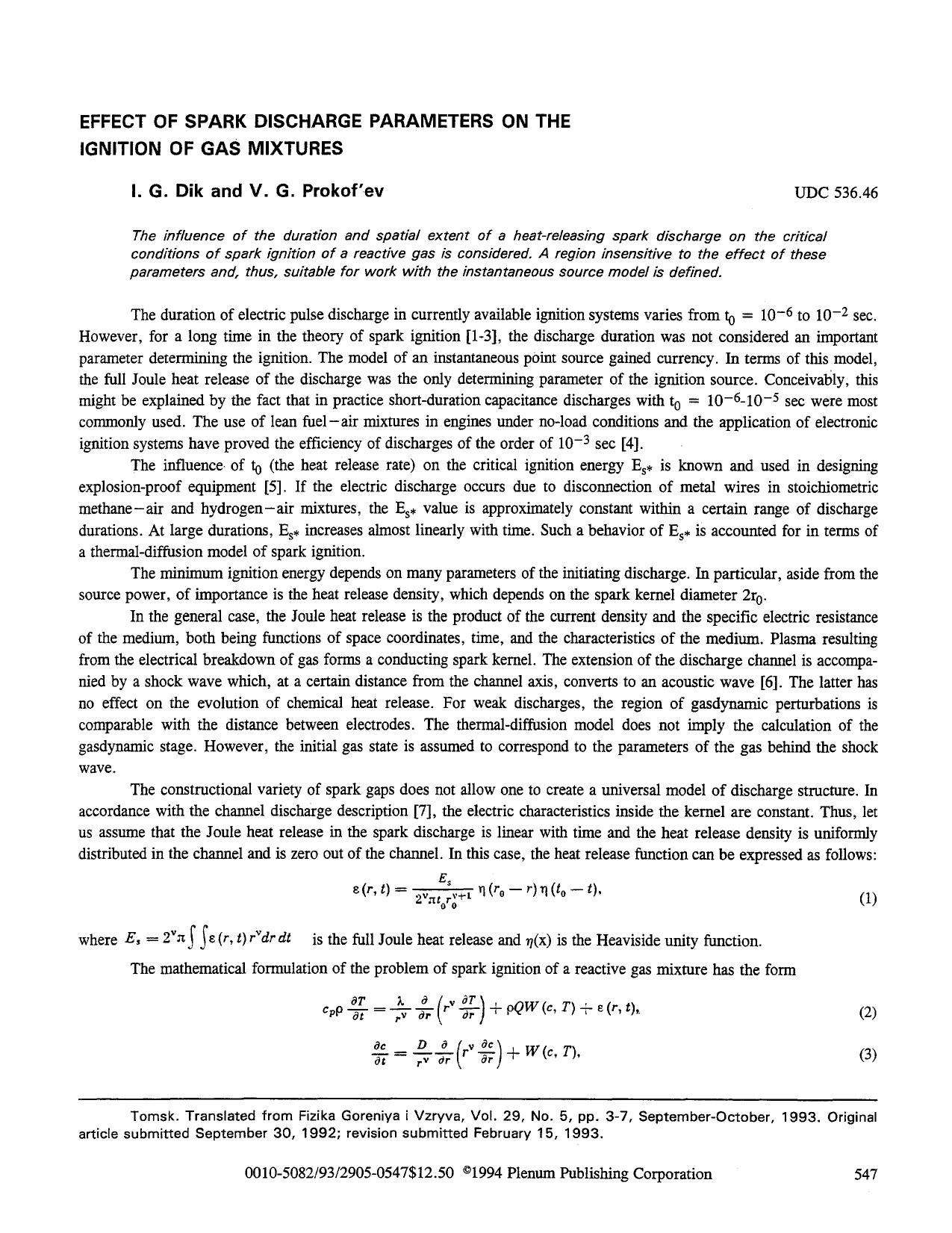 Effect of spark discharge parameters on the ignition of gas mixtures by Unknown