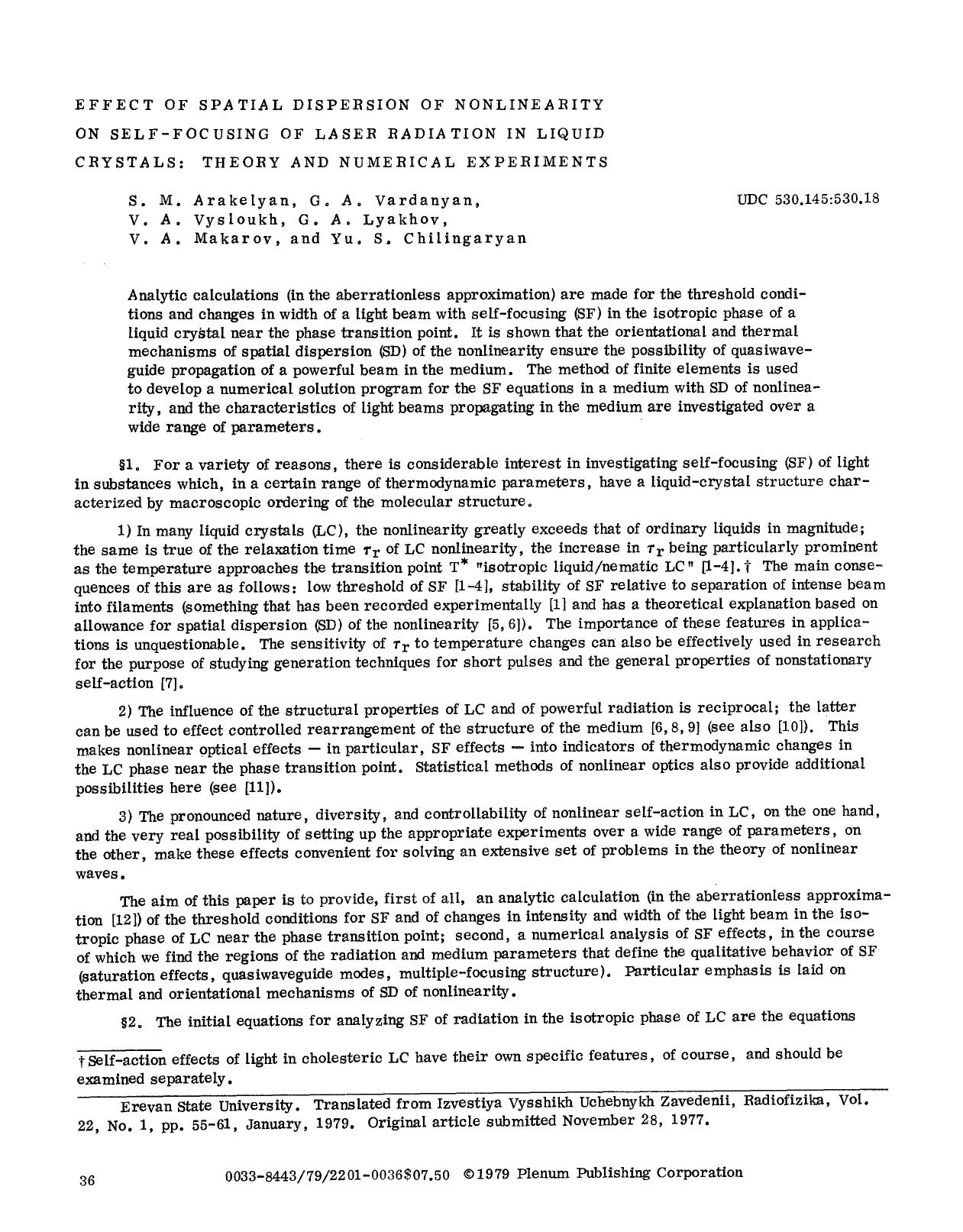 Effect of spatial dispersion of nonlinearity on self-focusing of laser radiation in liquid crystals: Theory and numerical experiments by Unknown