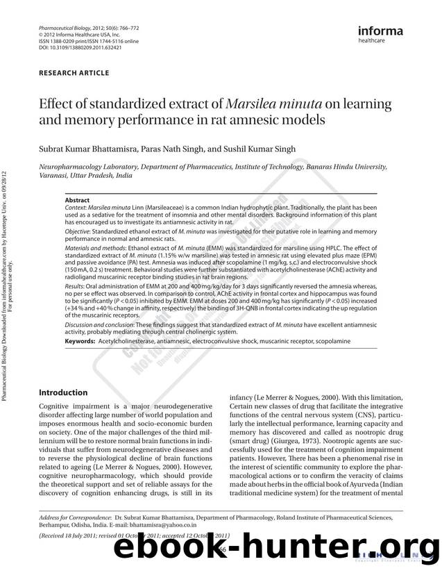 Effect of standardized extract of Marsilea minuta on learning and memory performance in rat amnesic models by Subrat Kumar Bhattamisra Paras Nath Singh & Sushil Kumar Singh