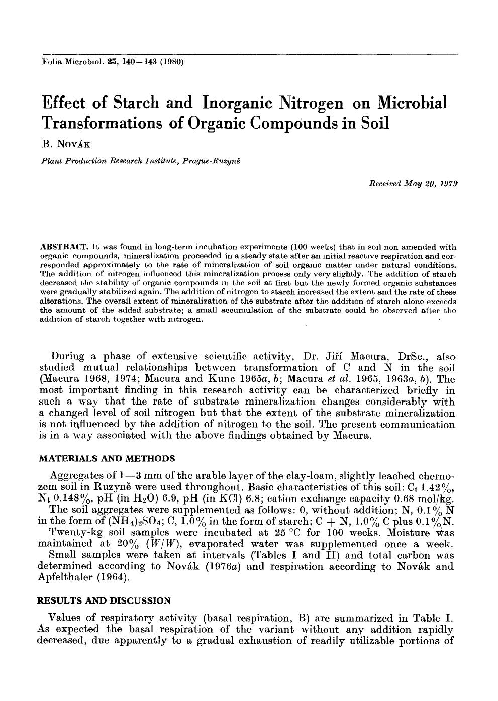Effect of starch and inorganic nitrogen on microbial transformations of organic compounds in soil by Unknown