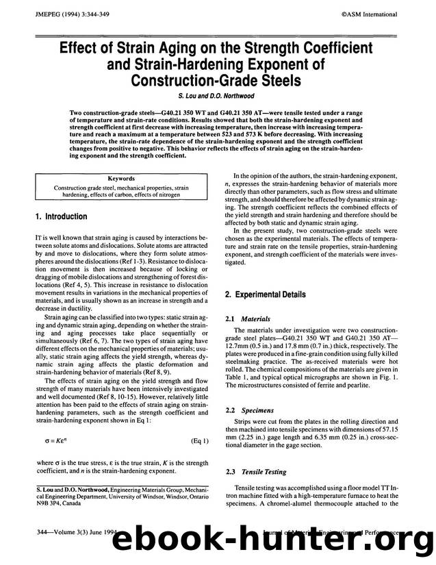 Effect of strain aging on the strength coefficient and strain-hardening exponent of construction-grade steels by Unknown