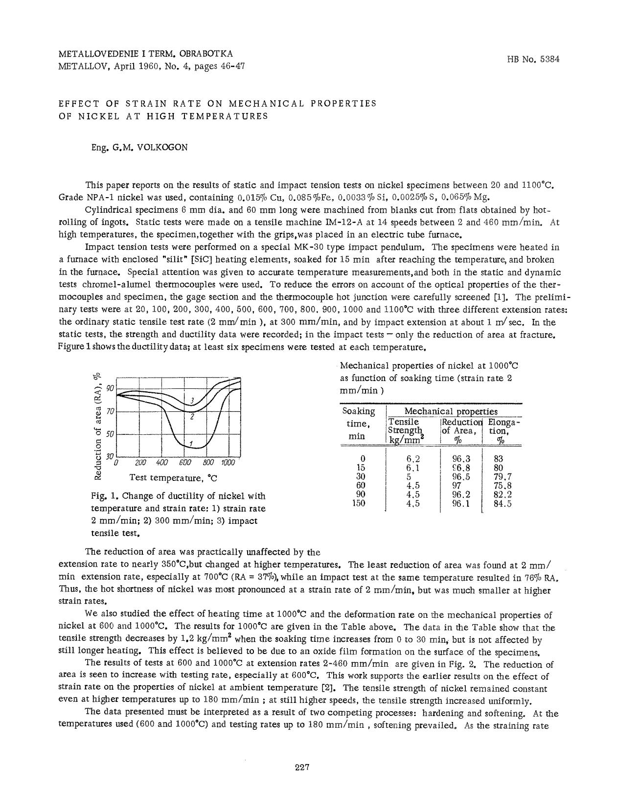 Effect of strain rate on mechanical properties of nickel at high temperatures by Unknown