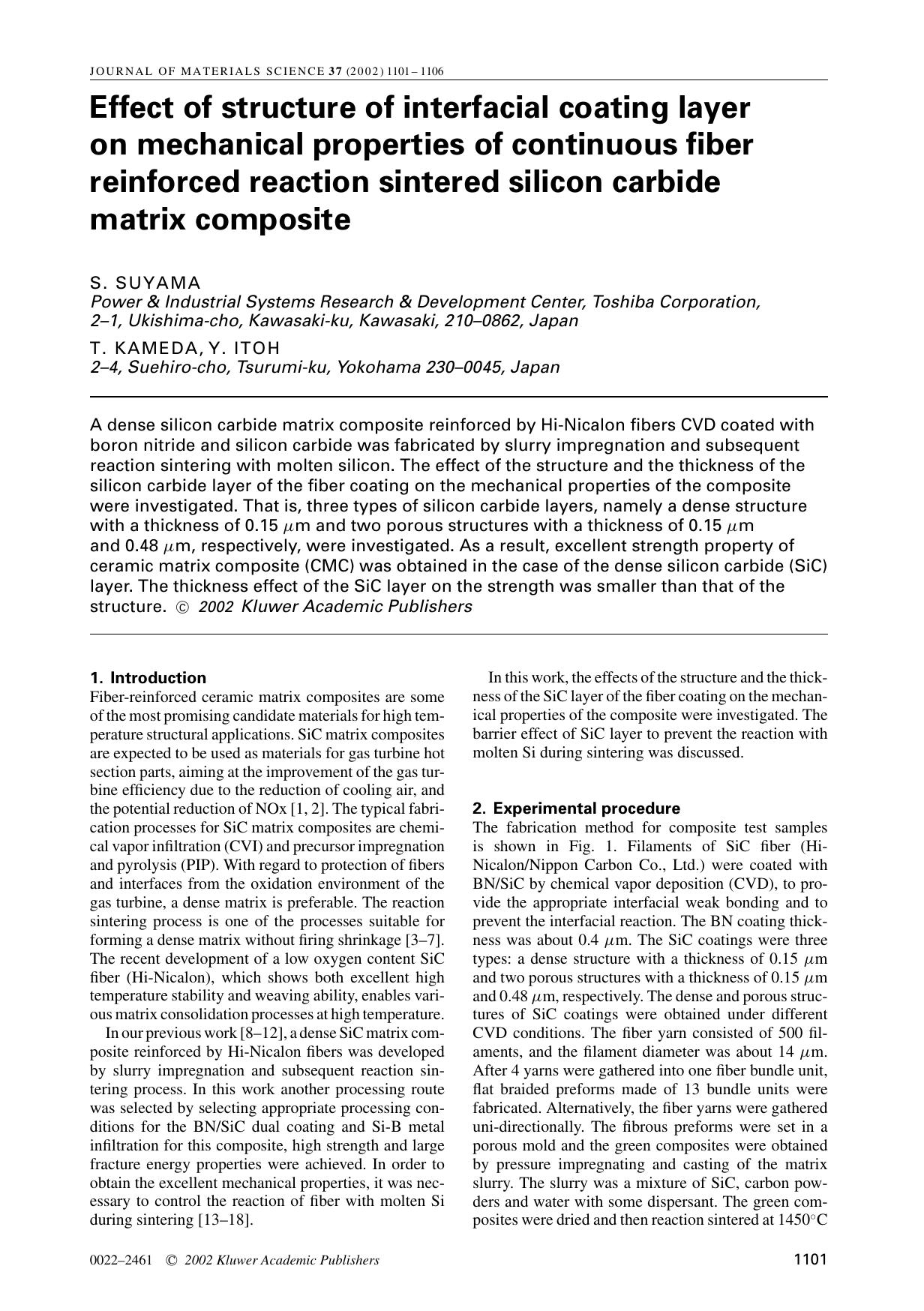 Effect of structure of interfacial coating layer on mechanical properties of continuous fiber reinforced reaction sintered silicon carbide matrix composite by Unknown