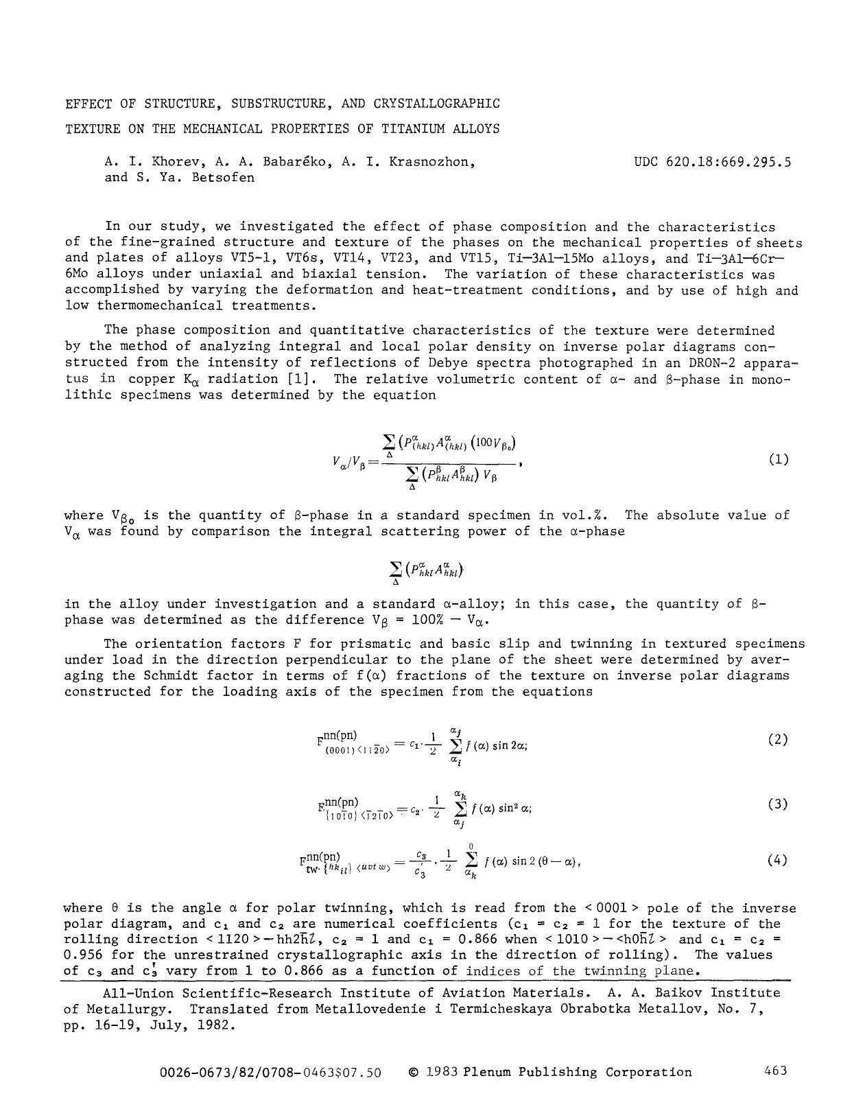 Effect of structure, substructure, and crystallographic texture on the mechanical properties of titanium alloys by Unknown