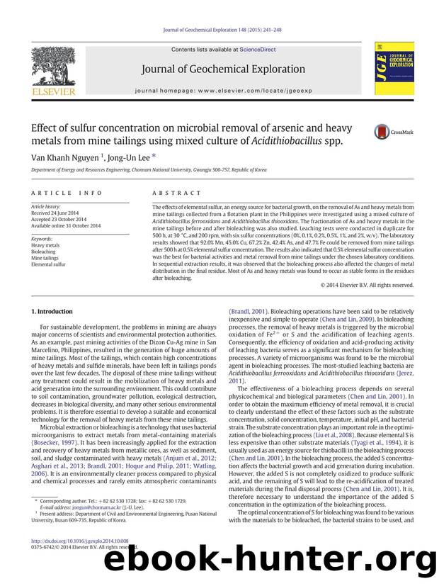 Effect of sulfur concentration on microbial removal of arsenic and heavy metals from mine tailings using mixed culture of Acidithiobacillus spp. by Van Khanh Nguyen & Jong-Un Lee