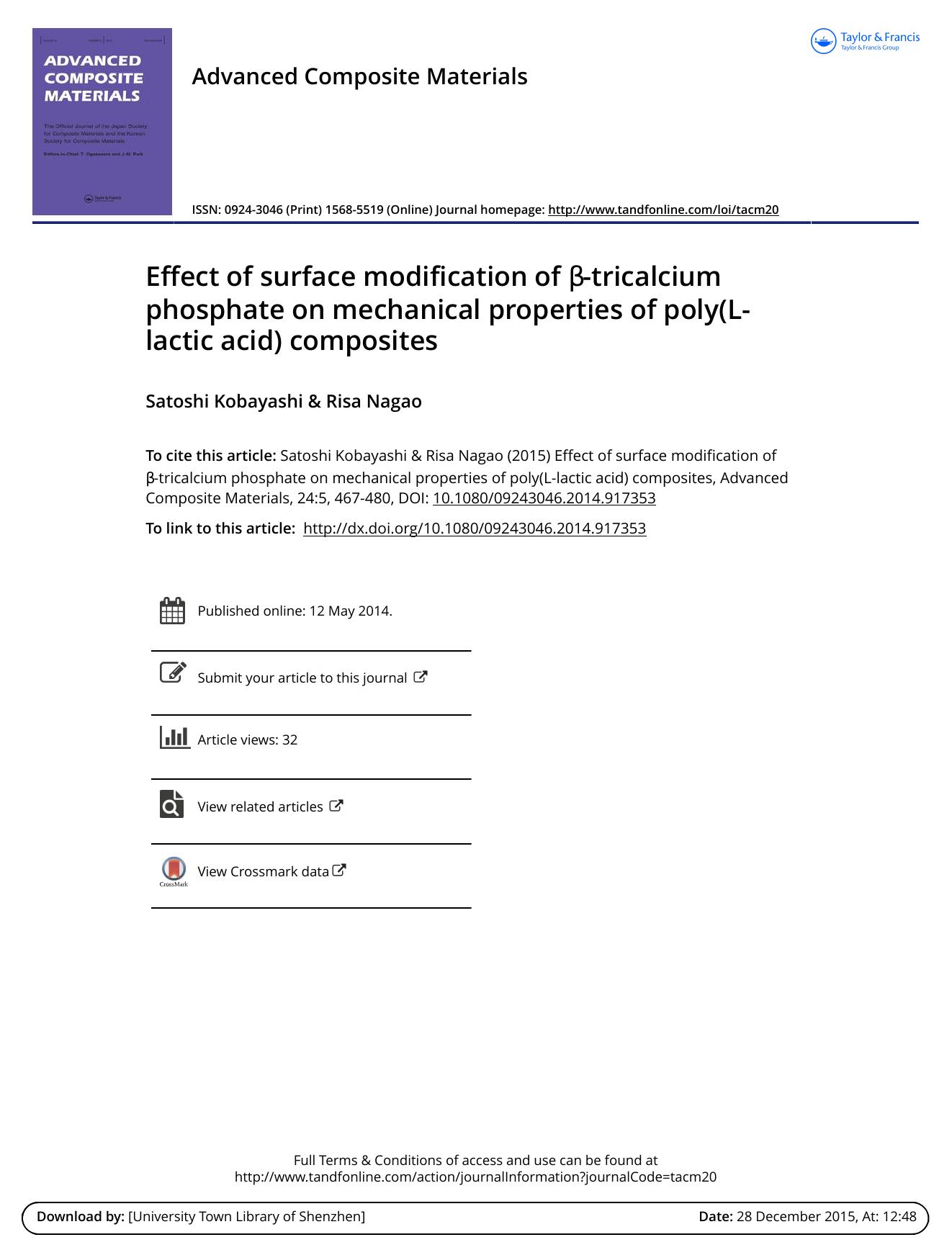 Effect of surface modification of β-tricalcium phosphate on mechanical properties of poly(L-lactic acid) composites by Satoshi Kobayashi