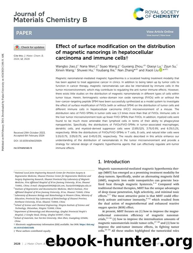 Effect of surface modification on the distribution of magnetic nanorings in hepatocellular carcinoma and immune cells by unknow