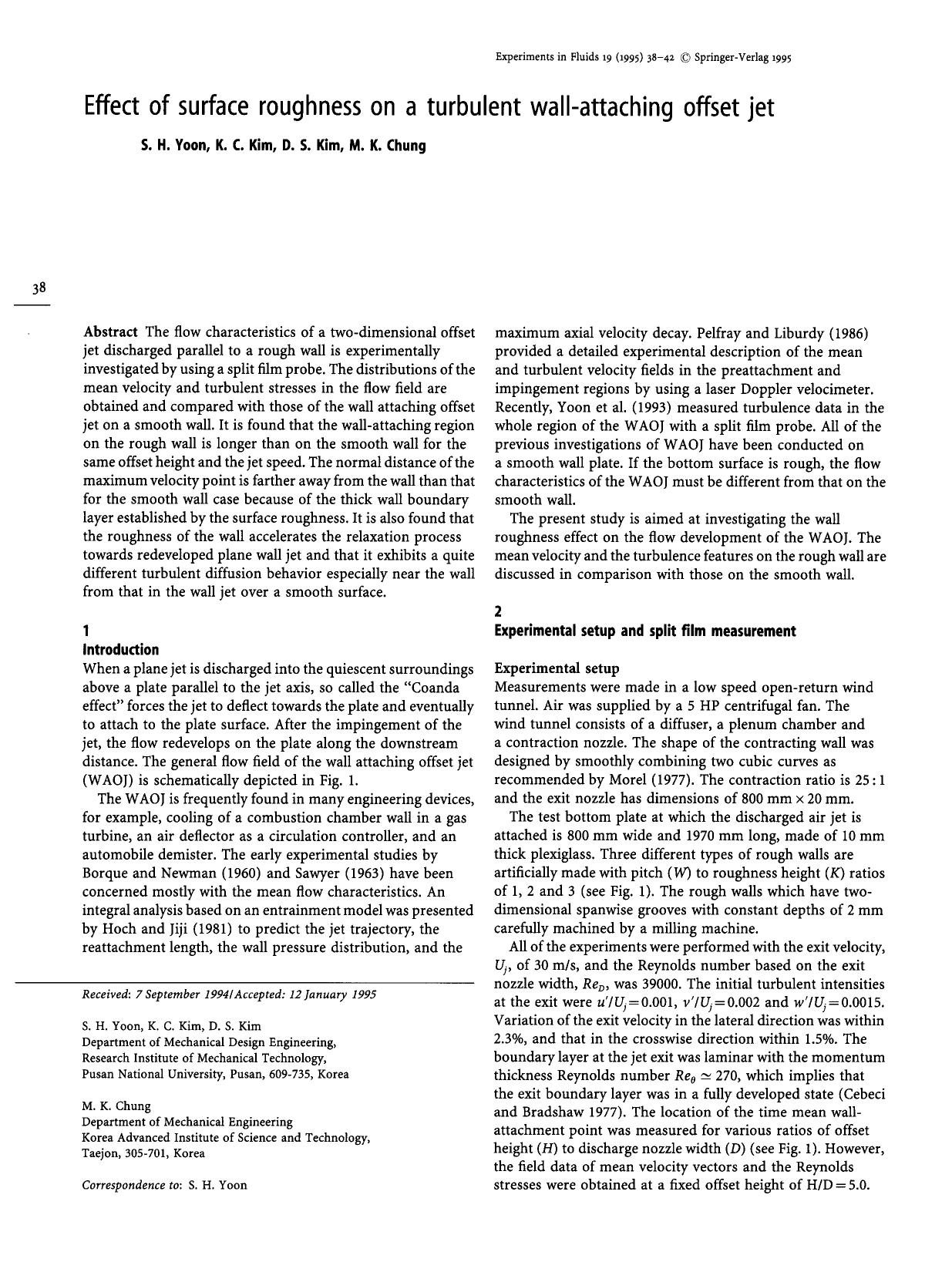 Effect of surface roughness on a turbulent wall-attaching offset jet by Unknown