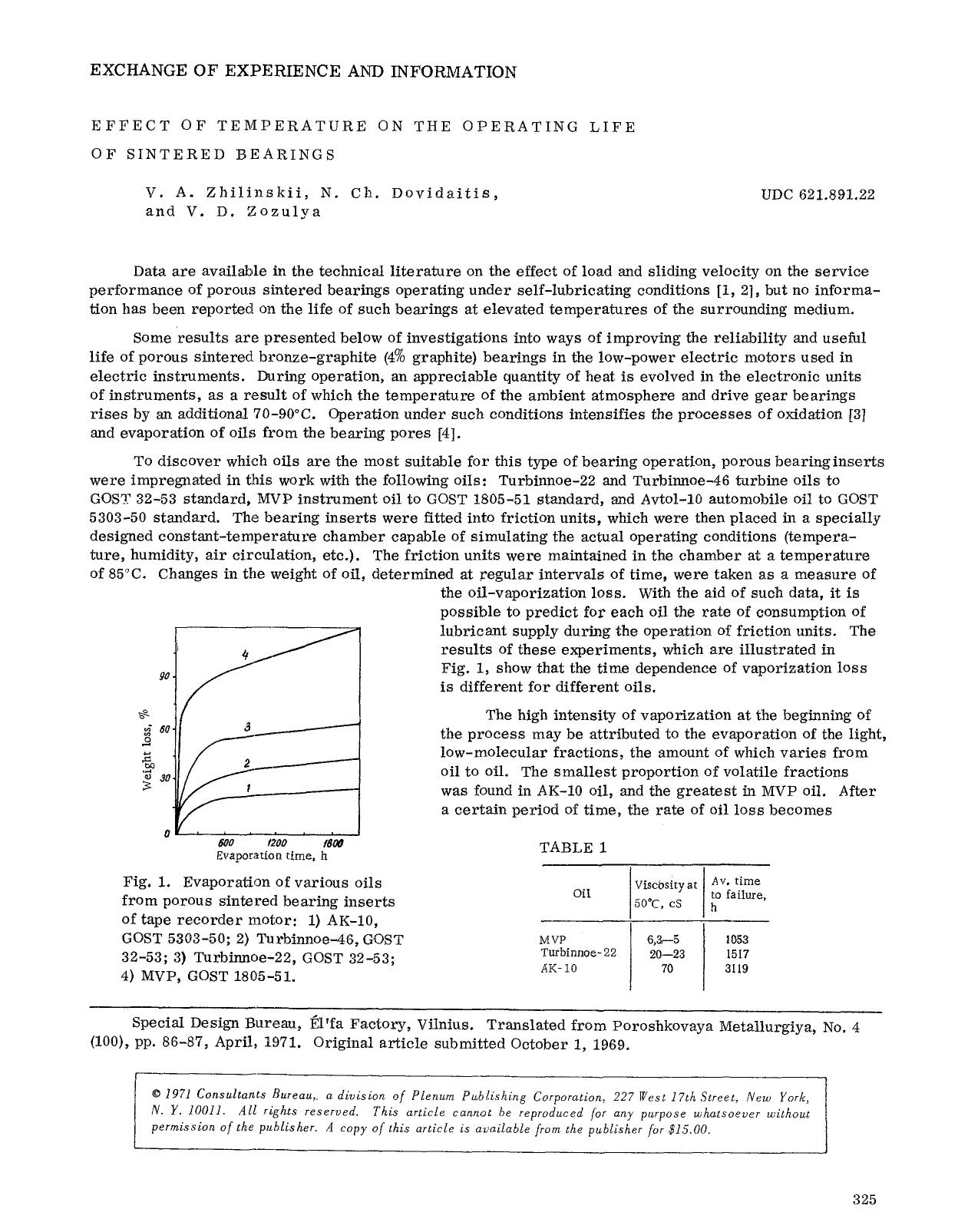 Effect of temperature on the operating life of sintered bearings by Unknown