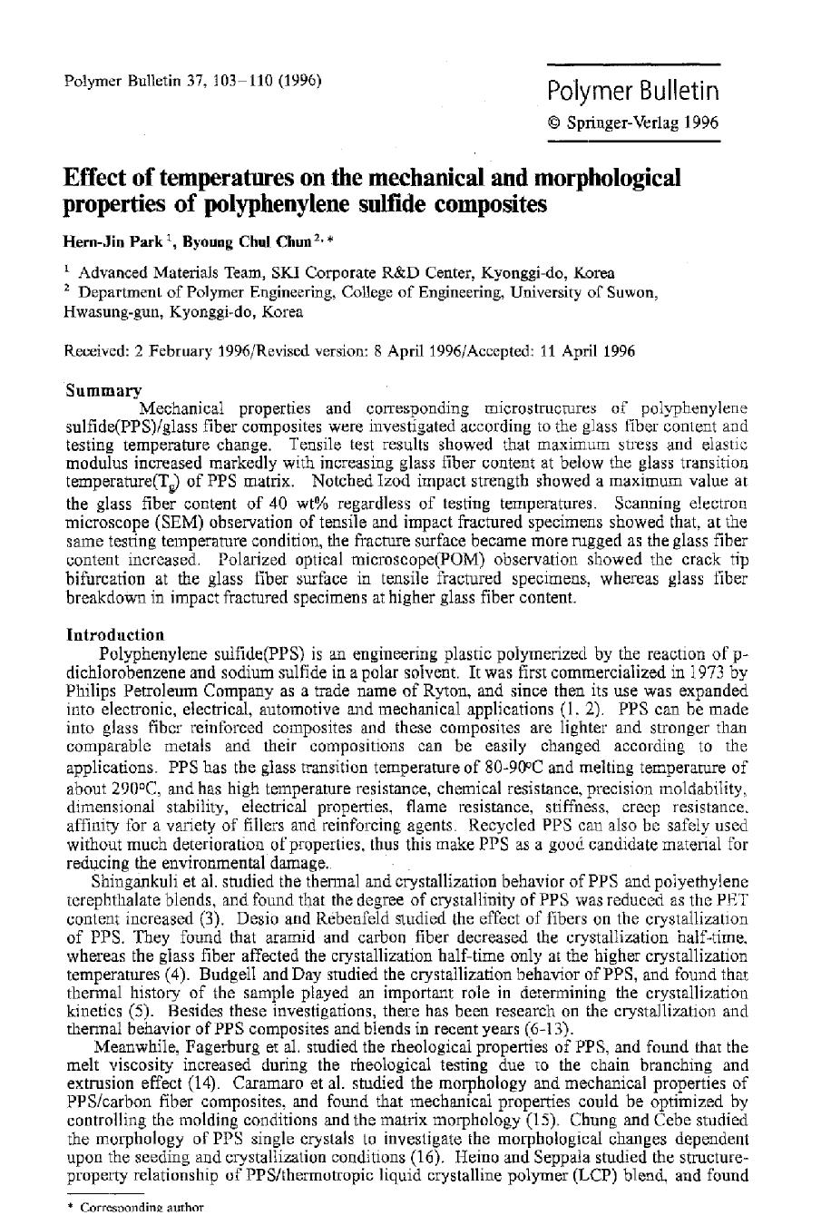 Effect of temperatures on the mechanical and morphological properties of polyphenylene sulfide composites by Unknown