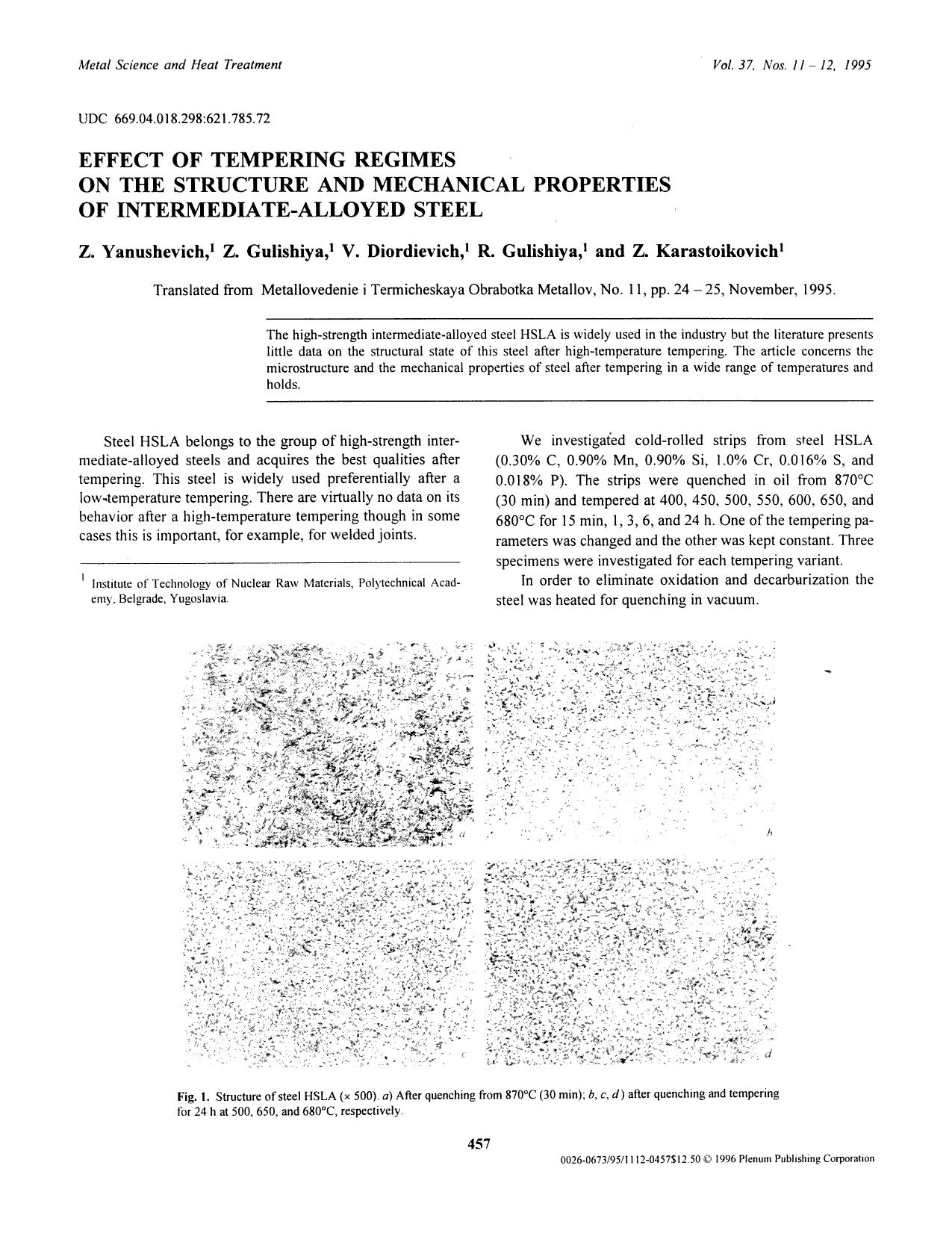 Effect of tempering regimes on the and mechanical properties of intermediate-alloyed steel by Unknown