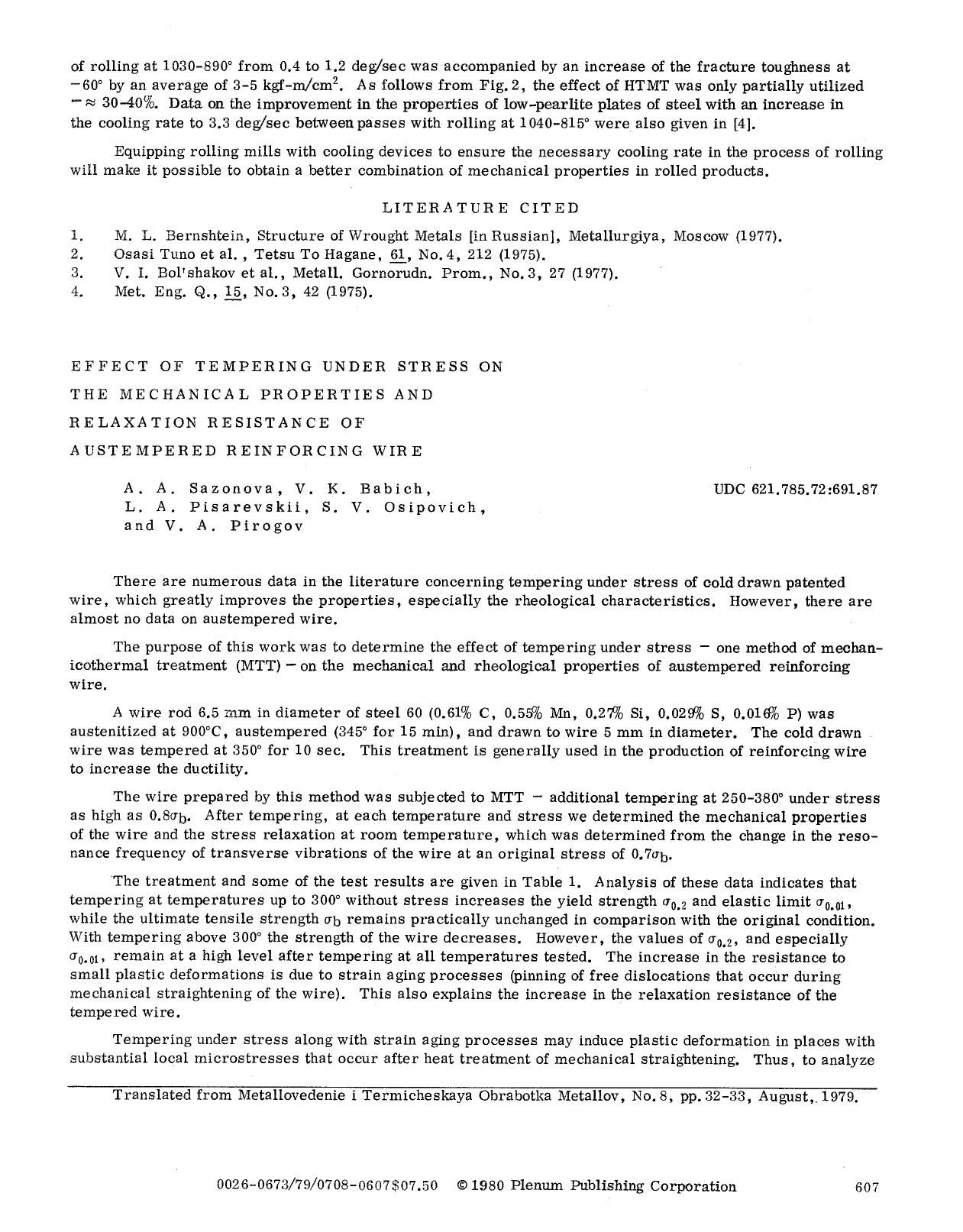 Effect of tempering under stress on the mechanical properties and relaxation resistance of austempered reinforcing wire by Unknown