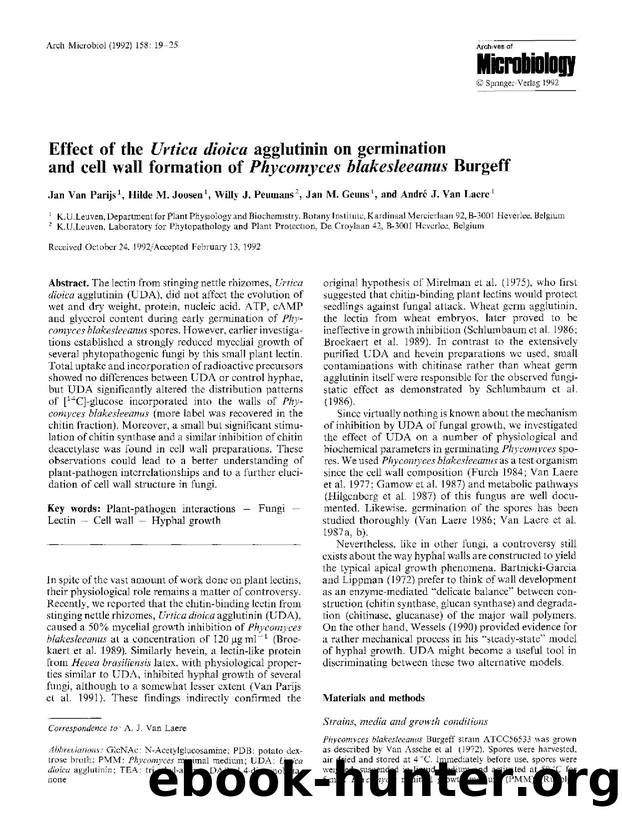 Effect of the <Emphasis Type="Italic">Urtica dioica<Emphasis> agglutinin on germination and cell wall formation of <Emphasis Type="Italic">Phycomyces blakesleeanus<Emphasis> Burgeff by Unknown