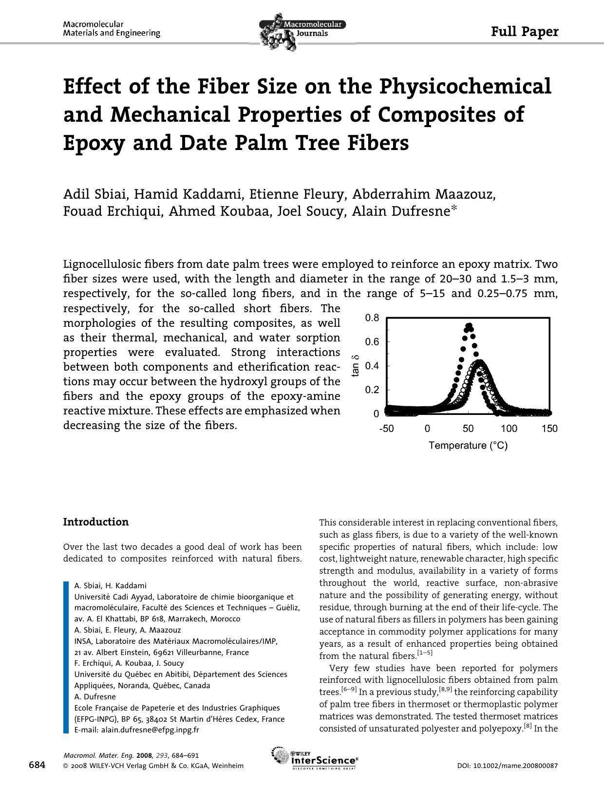 Effect of the Fiber Size on the Physicochemical and Mechanical Properties of Composites of Epoxy and Date Palm Tree Fibers by Unknown