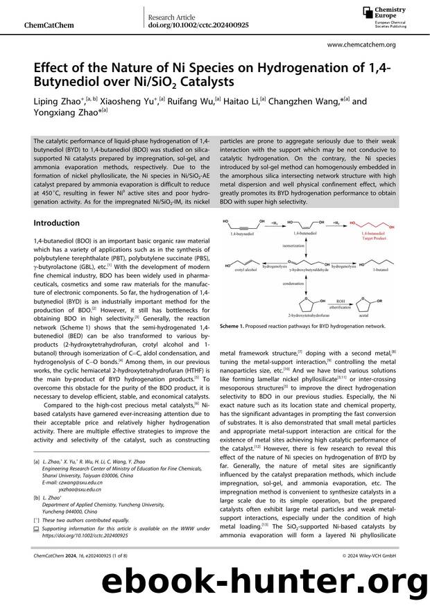 Effect of the Nature of Ni Species on Hydrogenation of 1,4âButynediol over NiSiO2 Catalysts by Unknown