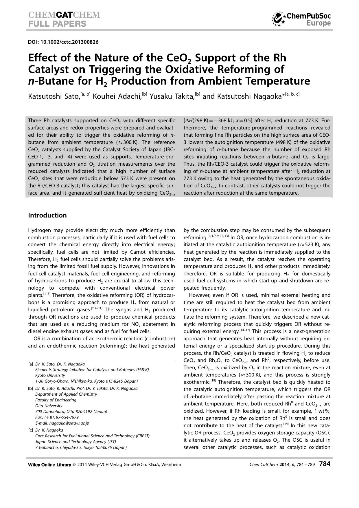 Effect of the Nature of the CeO2 Support of the Rh Catalyst on Triggering the Oxidative Reforming of nButane for H2 Production from Ambient Temperature by Unknown