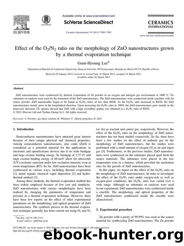 Effect of the O2N2 ratio on the morphology of ZnO nanostructures grown by a thermal evaporation technique by Geun-Hyoung Lee