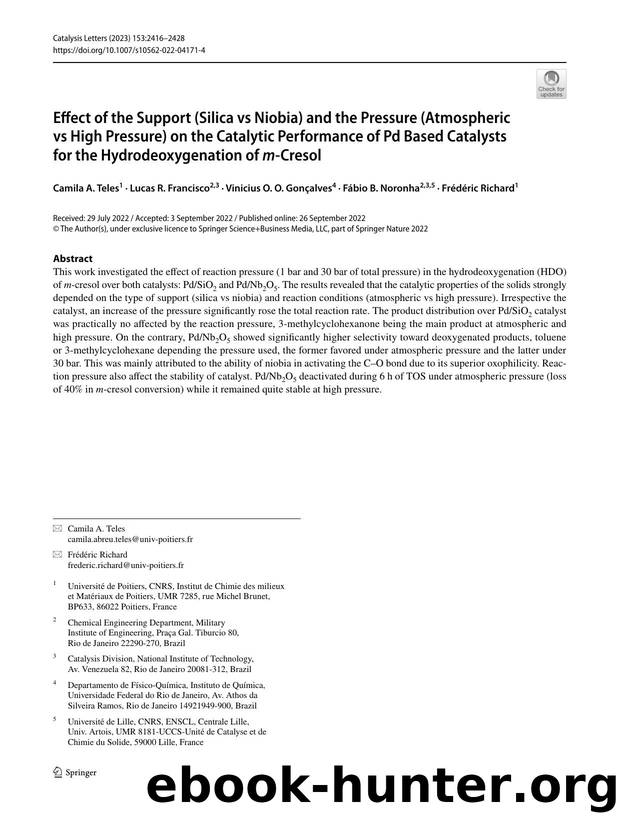 Effect of the Support (Silica vs Niobia) and the Pressure (Atmospheric vs High Pressure) on the Catalytic Performance of Pd Based Catalysts for the Hydrodeoxygenation of m-Cresol by unknow
