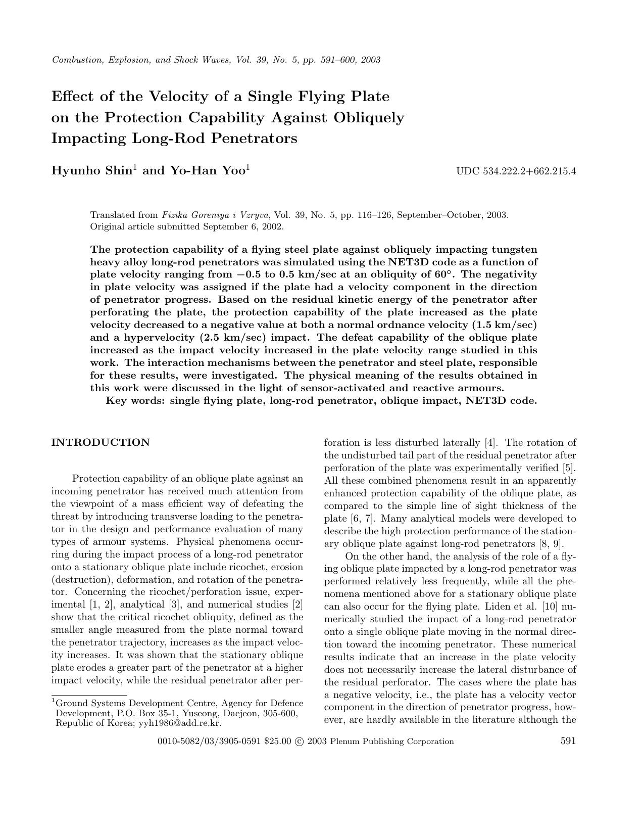 Effect of the Velocity of a Single Flying Plate on the Protection Capability Against Obliquely Impacting Long&#x2010;Rod Penetrators by Unknown