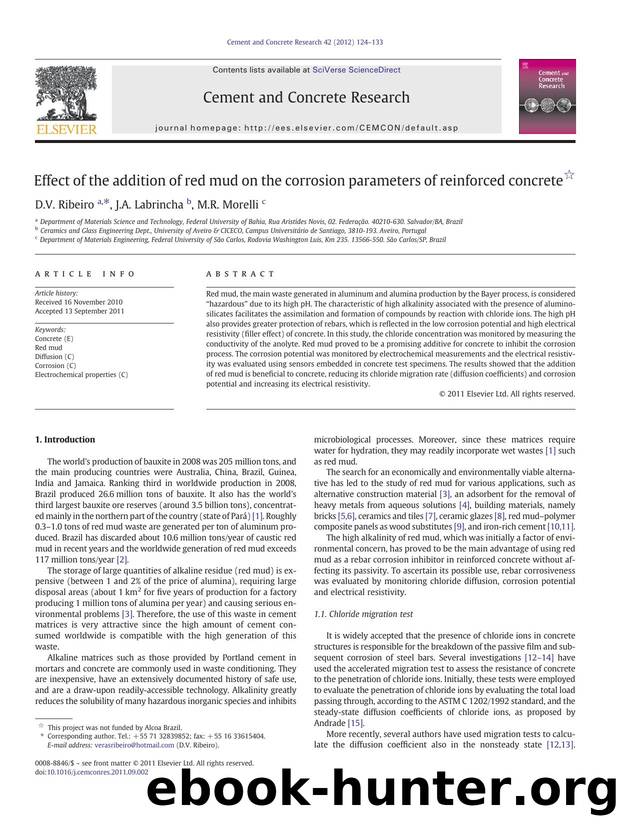 Effect of the addition of red mud on the corrosion parameters of reinforced concrete by D.V. Ribeiro & J.A. Labrincha & M.R. Morelli