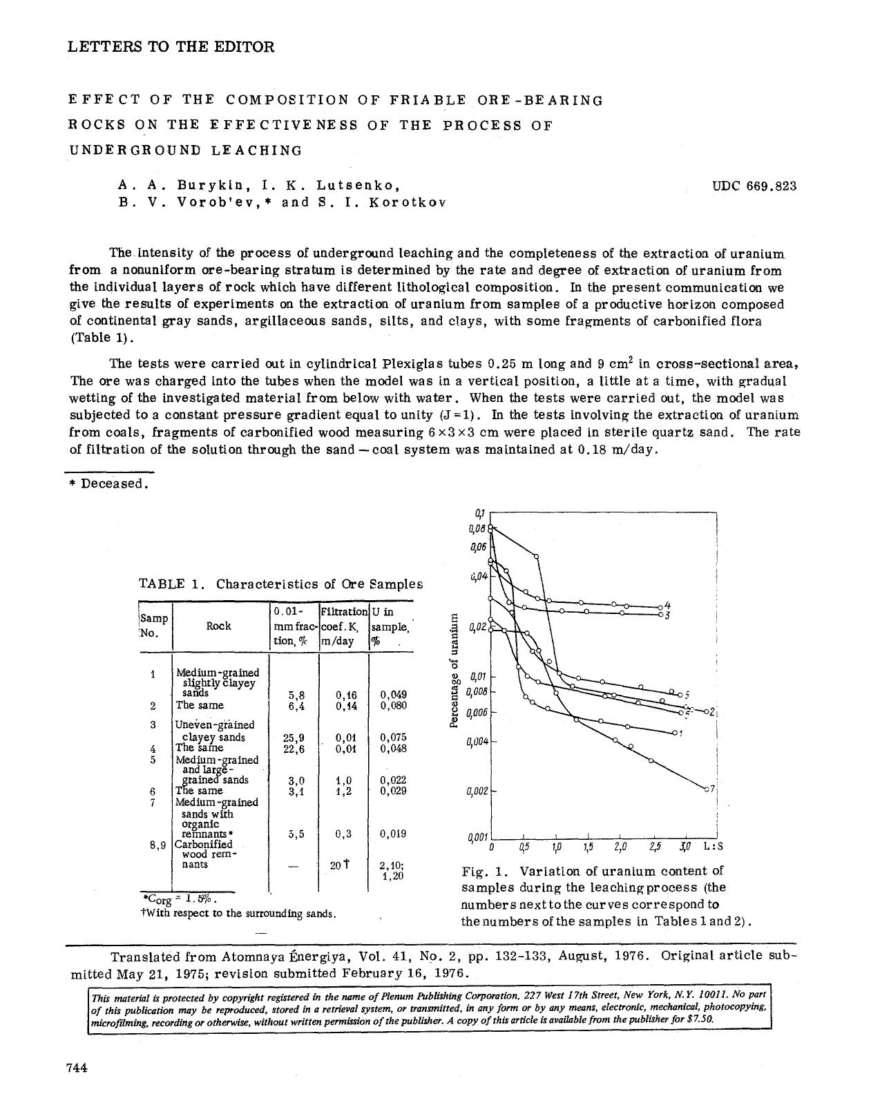 Effect of the composition of friable ore-bearing rocks on the effectiveness of the process of underground leaching by Unknown