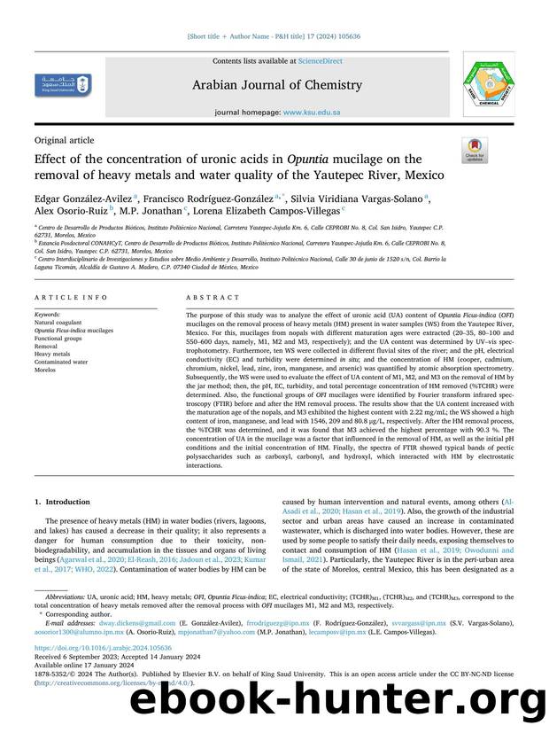 Effect of the concentration of uronic acids in Opuntia mucilage on the removal of heavy metals and water quality of the Yautepec River, Mexico by unknow