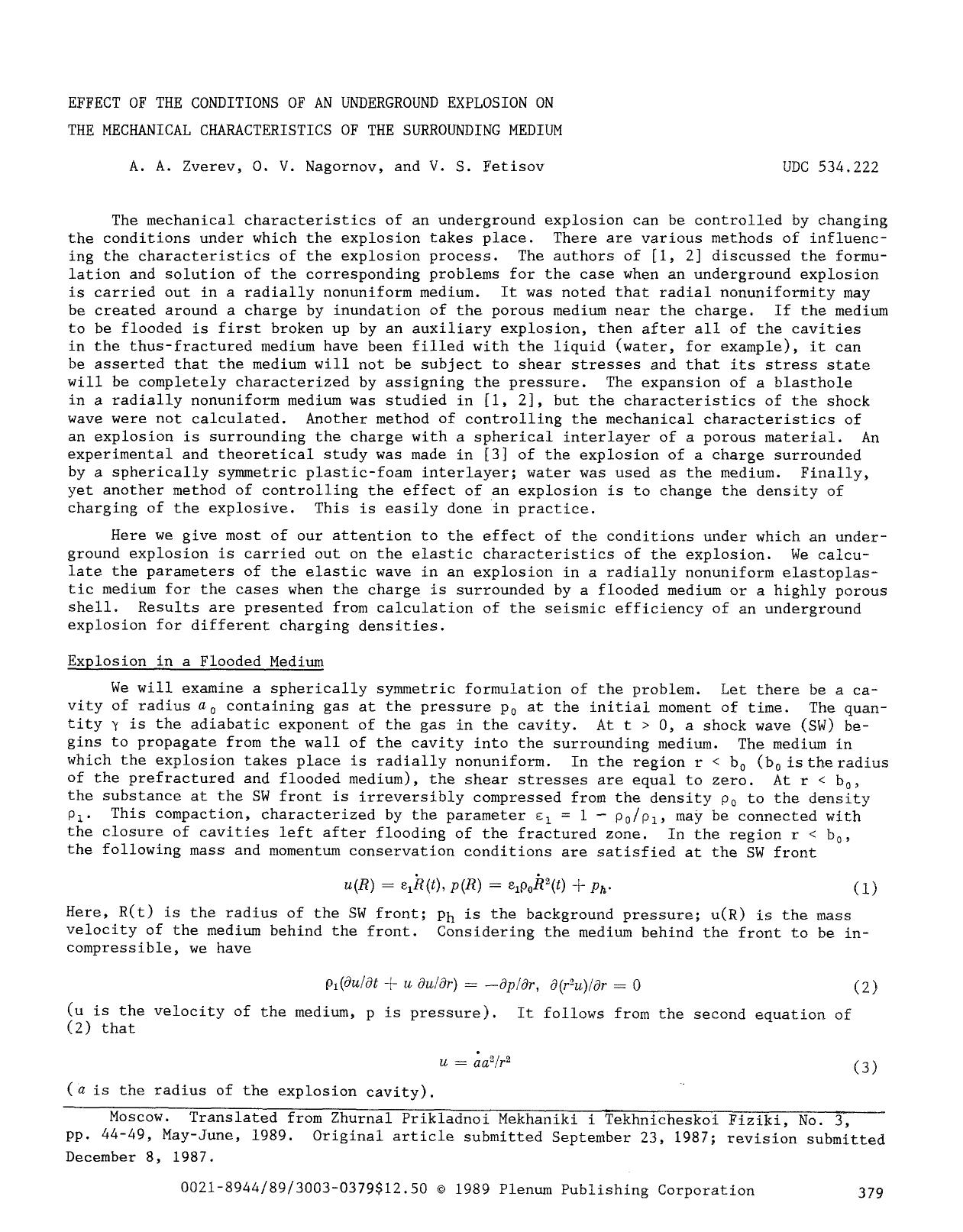Effect of the conditions of an underground explosion on the mechanical characteristics of the surrounding medium by Unknown