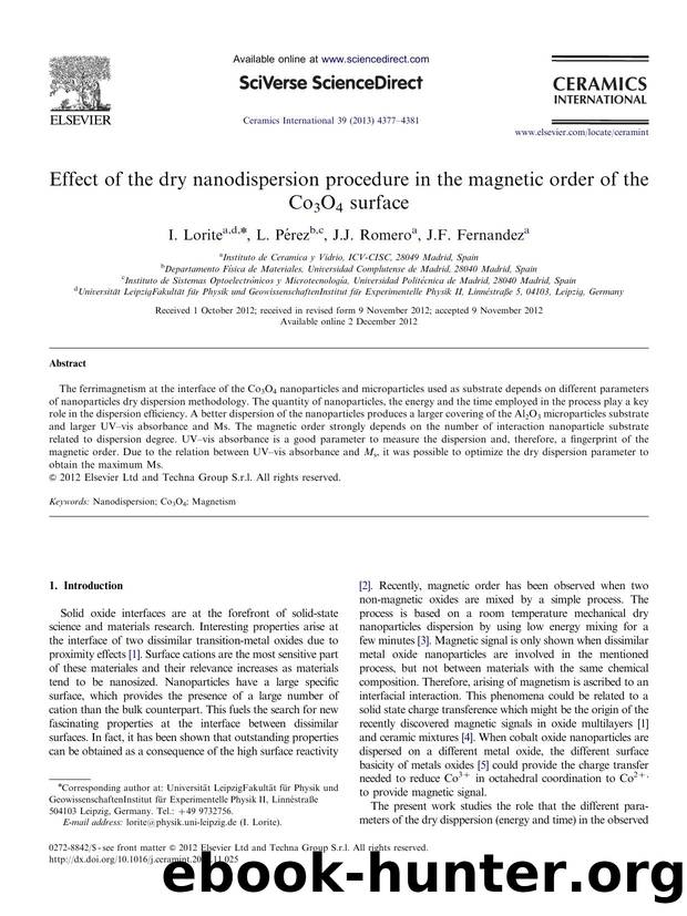 Effect of the dry nanodispersion procedure in the magnetic order of the Co3O4 surface by I. Lorite & L. Pérez & J.J. Romero & J.F. Fernandez