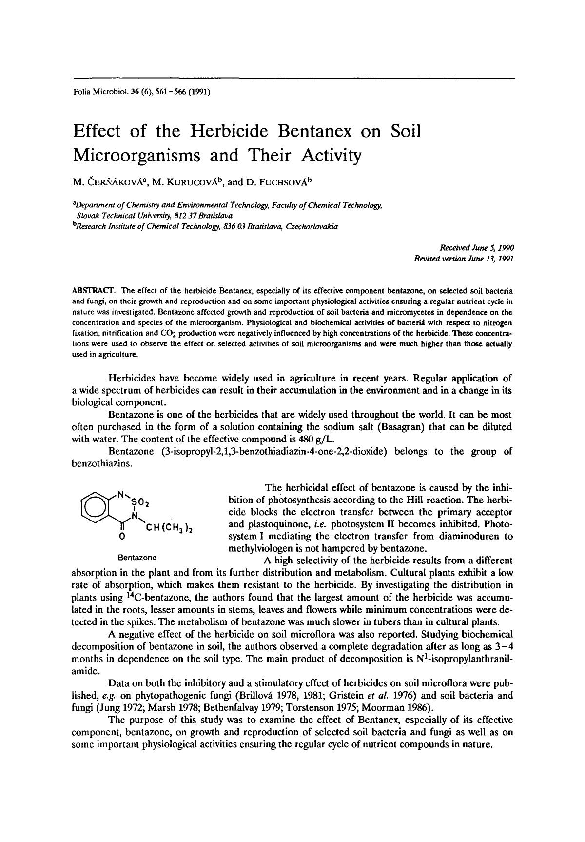 Effect of the herbicide bentanex on soil microorganisms and their activity by Unknown
