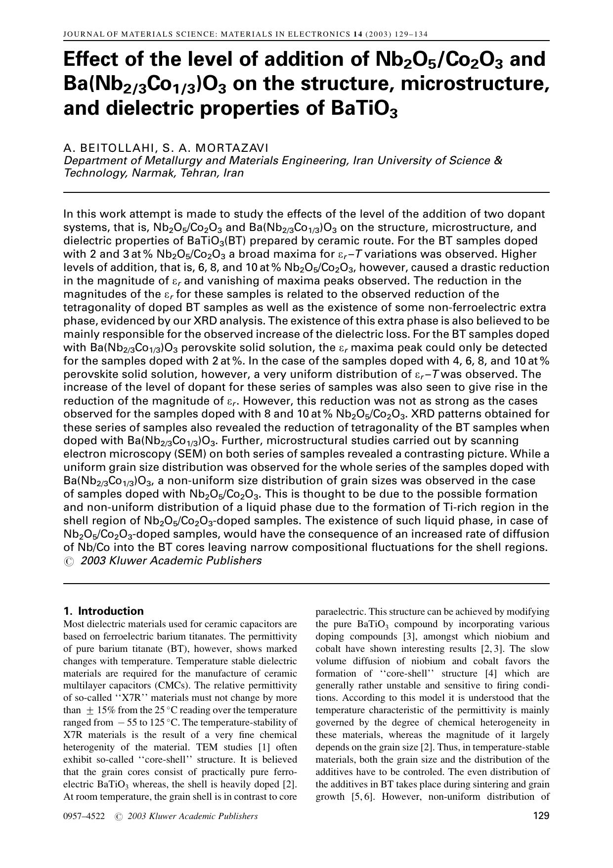 Effect of the level of addition of Nb<Subscript>2<Subscript>O<Subscript>5<Subscript>Co<Subscript>2<Subscript>O<Subscript>3<Subscript> and Ba(Nb<Subscript>23<Subscript>Co<Subscript> by Unknown