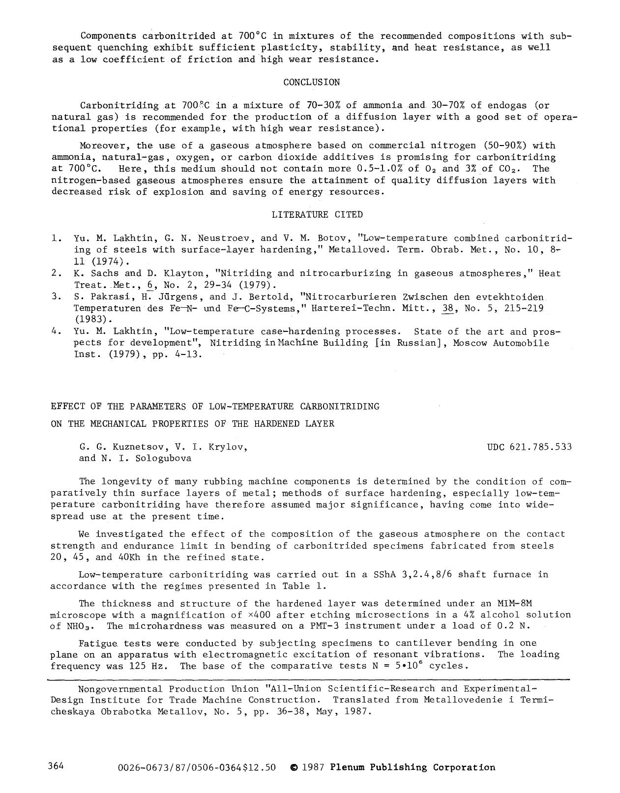 Effect of the parameters of low-temperature carbonitriding on the mechanical properties of the hardened layer by Unknown