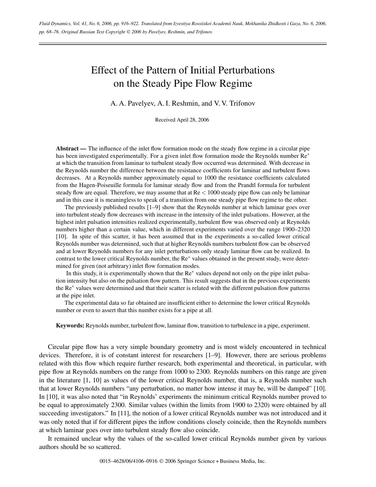 Effect of the pattern of initial perturbations on the steady pipe flow regime by Unknown