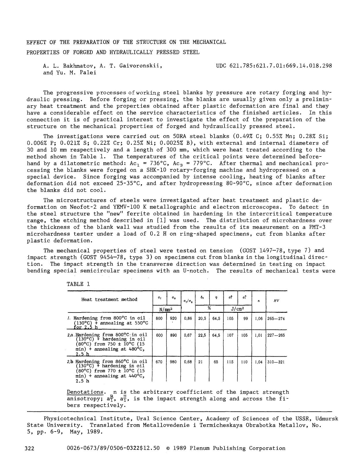 Effect of the preparation of the structure on the mechanical properties of forged and hydraulically pressed steel by Unknown