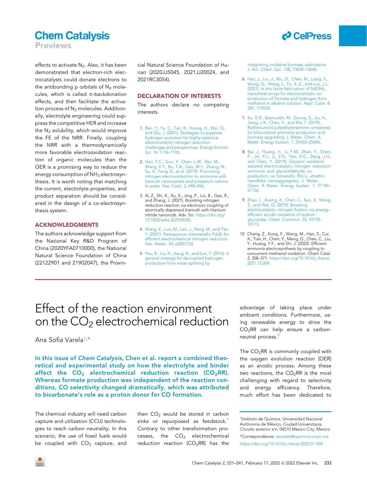 Effect of the reaction environment on the CO2 electrochemical reduction by Ana Sofia Varela