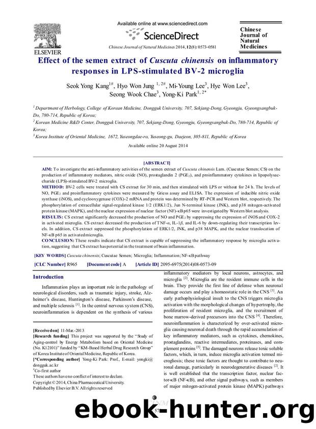Effect of the semen extract of Cuscuta chinensis on inflammatory responses in LPS-stimulated BV-2 microglia by Seok Yong Kang & Hyo Won Jung & Mi-Young Lee & Hye Won Lee & Seong Wook Chae & Yong-Ki Park
