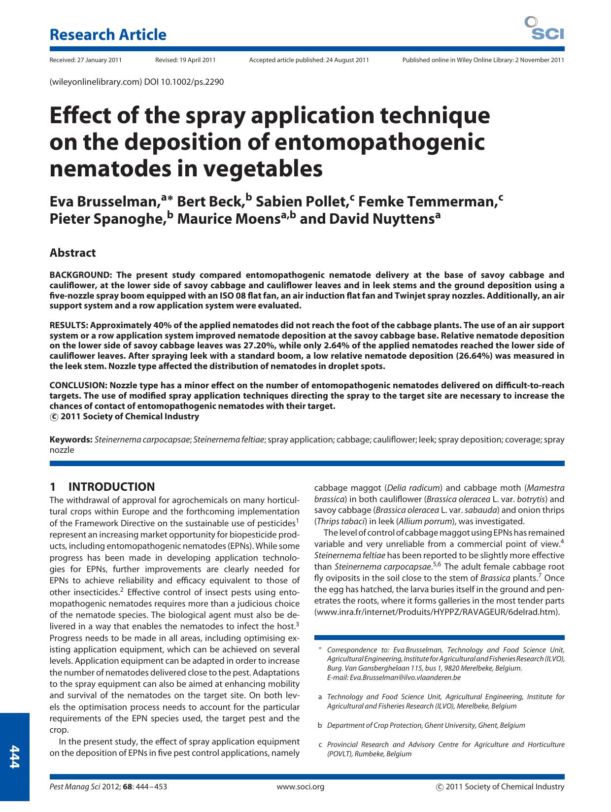 Effect of the spray application technique on the deposition of entomopathogenic nematodes in vegetables by Unknown