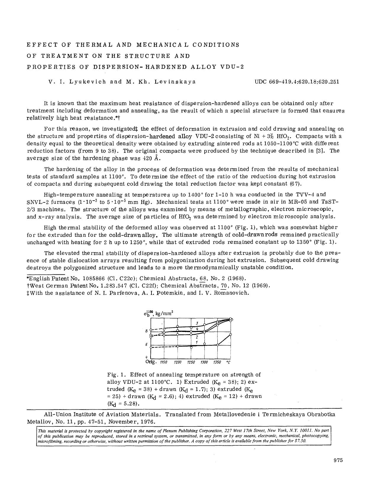 Effect of thermal and mechanical conditions of treatment on the structure and properties of dispersion-hardened alloy VDU-2 by Unknown