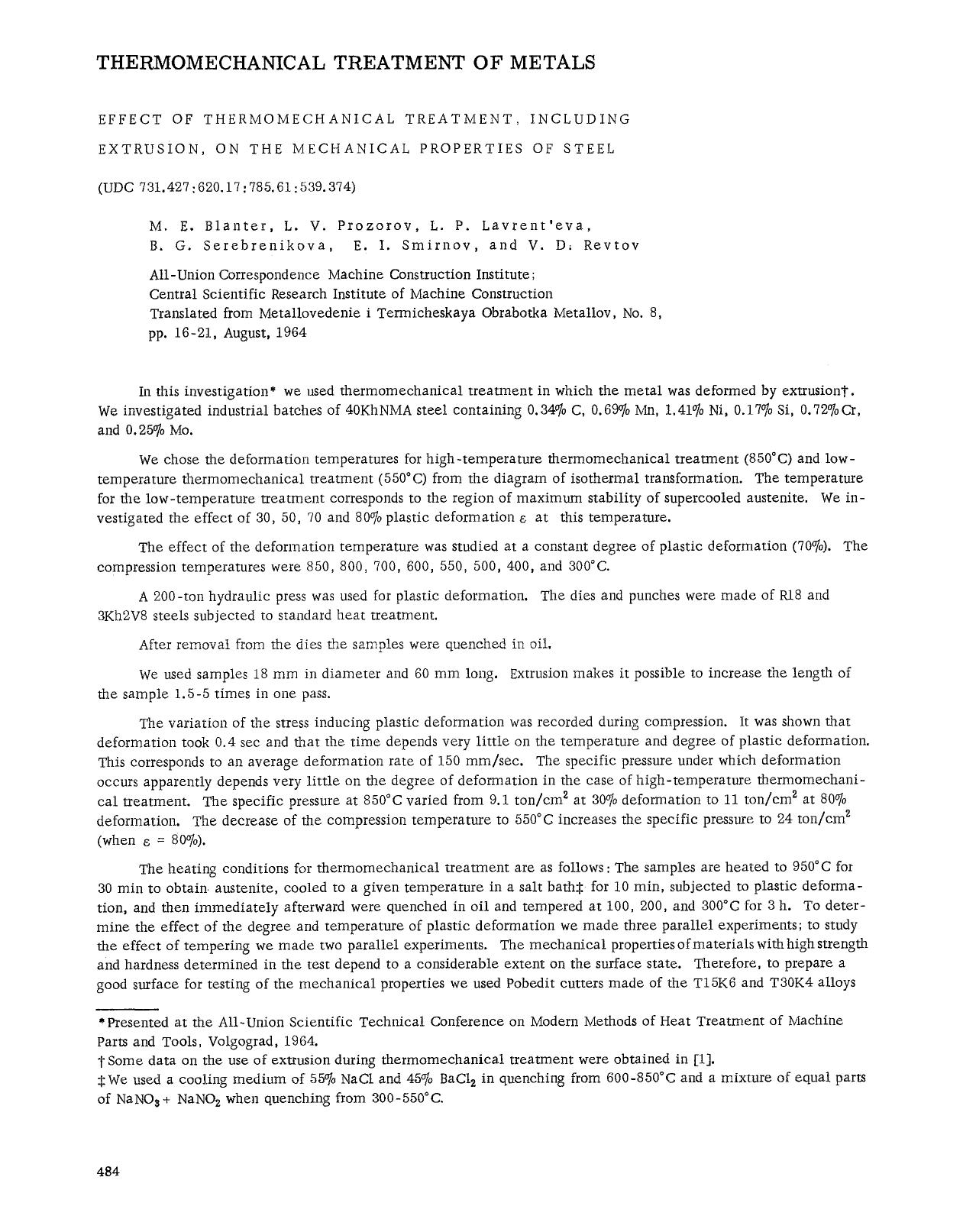 Effect of thermomechanical treatment, including extrusion, on the mechanical properties of steel by Unknown