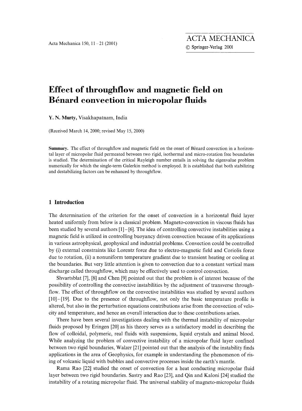 Effect of throughflow and magnetic field on Bénard convection in micropolar fluids by Unknown