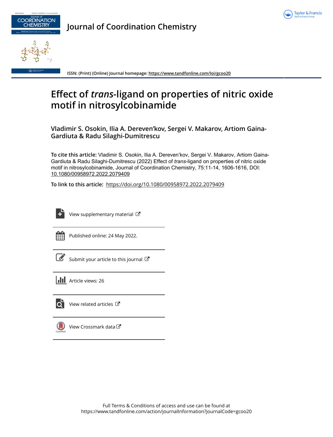 Effect of trans-ligand on properties of nitric oxide motif in nitrosylcobinamide by unknow